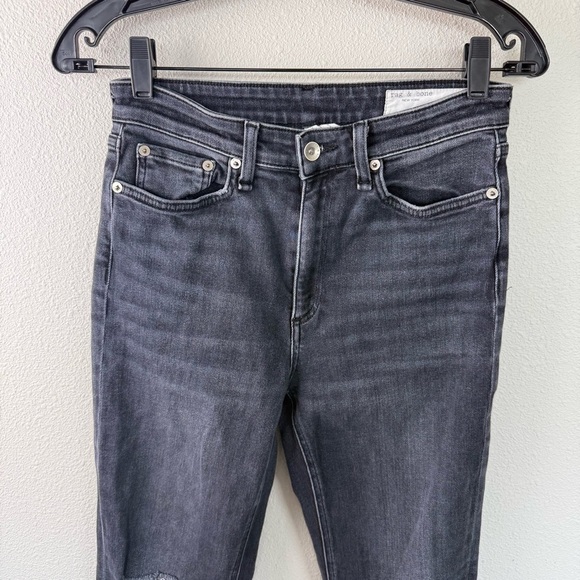 Rag & Bone Nina High-Rise Ankle Cigarette Jean Black Grafton w/Holes Denim 27 - Picture 4 of 14